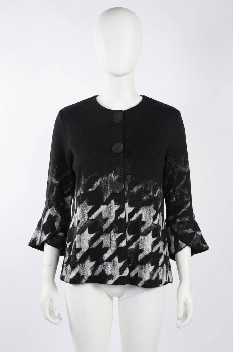 NEW FRANK LYMAN gwendolyn houndstooth knit jacket in grey/ black